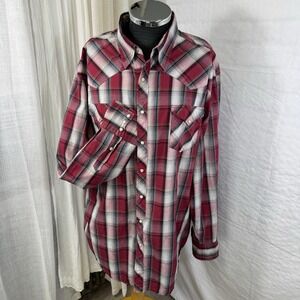 Roper Mens Shirt Red Blue Cowboy Western Pearl Snap Rodeo 2XL *READ DESCRIPTION*